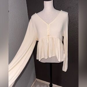 Altar'd State Cream V-Neck Peplum Blouse